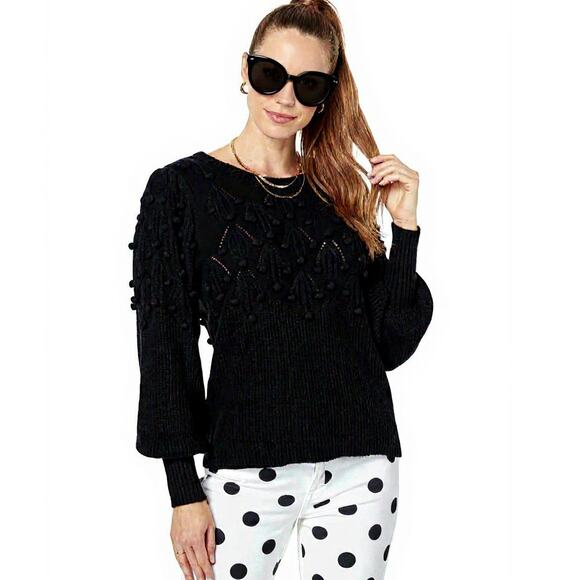 Lilly Pulitzer Sweater Neuve Black Baubles Women's M Blouson Sleeves Crew Neck - Picture 1 of 6